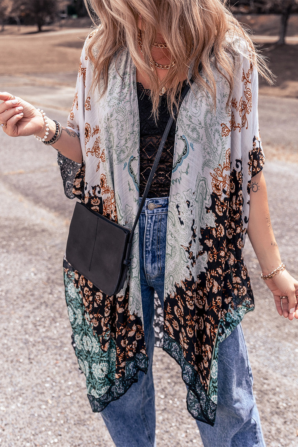 Boho Floral Print Beach Kimono