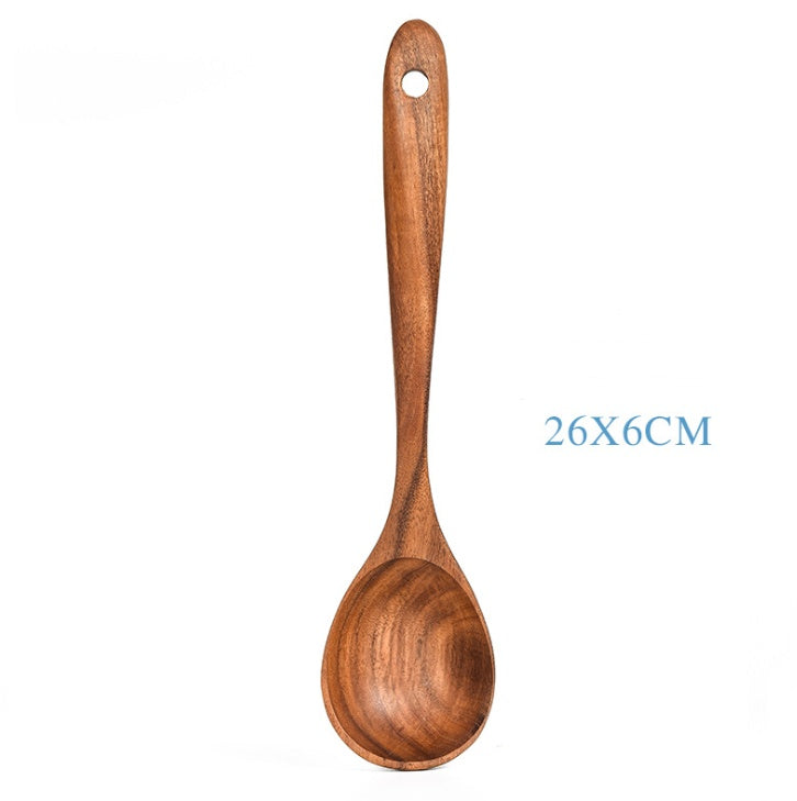 7 Piece Teak Natural Wood Tableware Spoon Ladle and Spatula Utensil Set