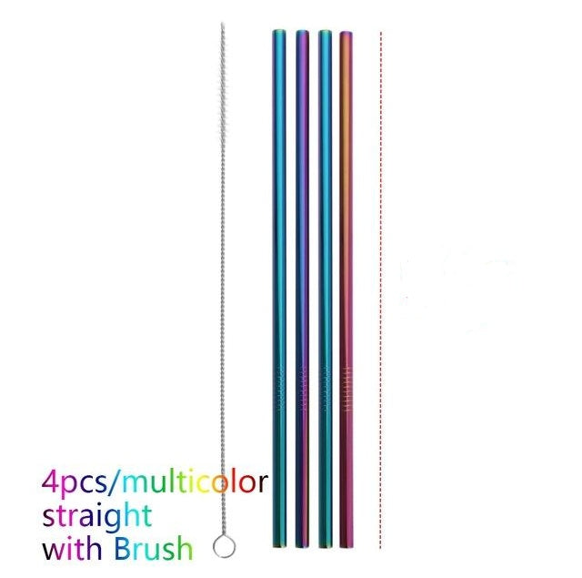 4 Pieces Reusable Stainless Steel Straws  - Straight or Bent | 5 Colour Options