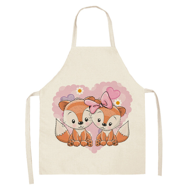 Kawaii Japanese Rainbow Fox Printed Cotton Linen Kitchen Apron