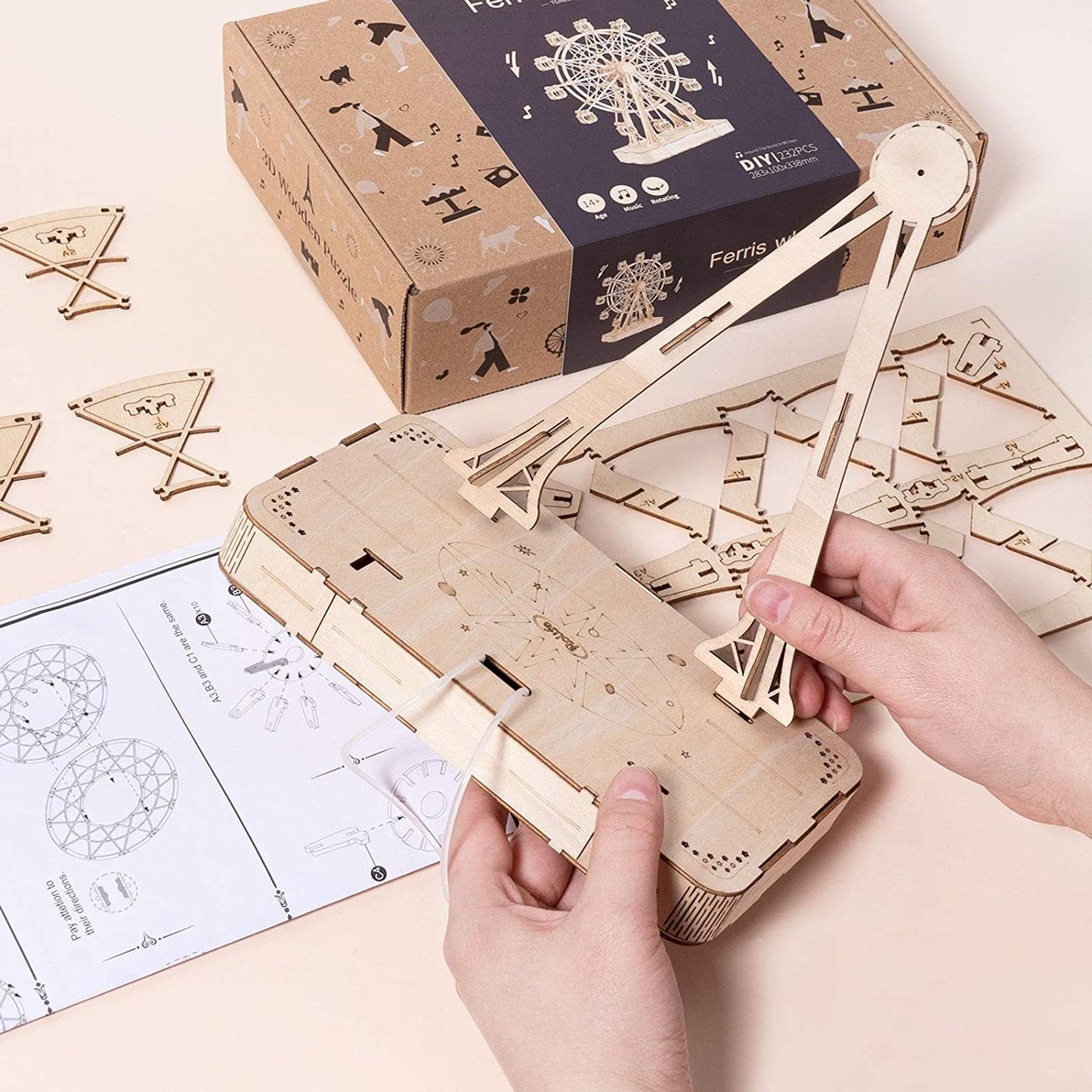 ROKR 3D DIY Wooden Musical Ferris Wheel Puzzle Model