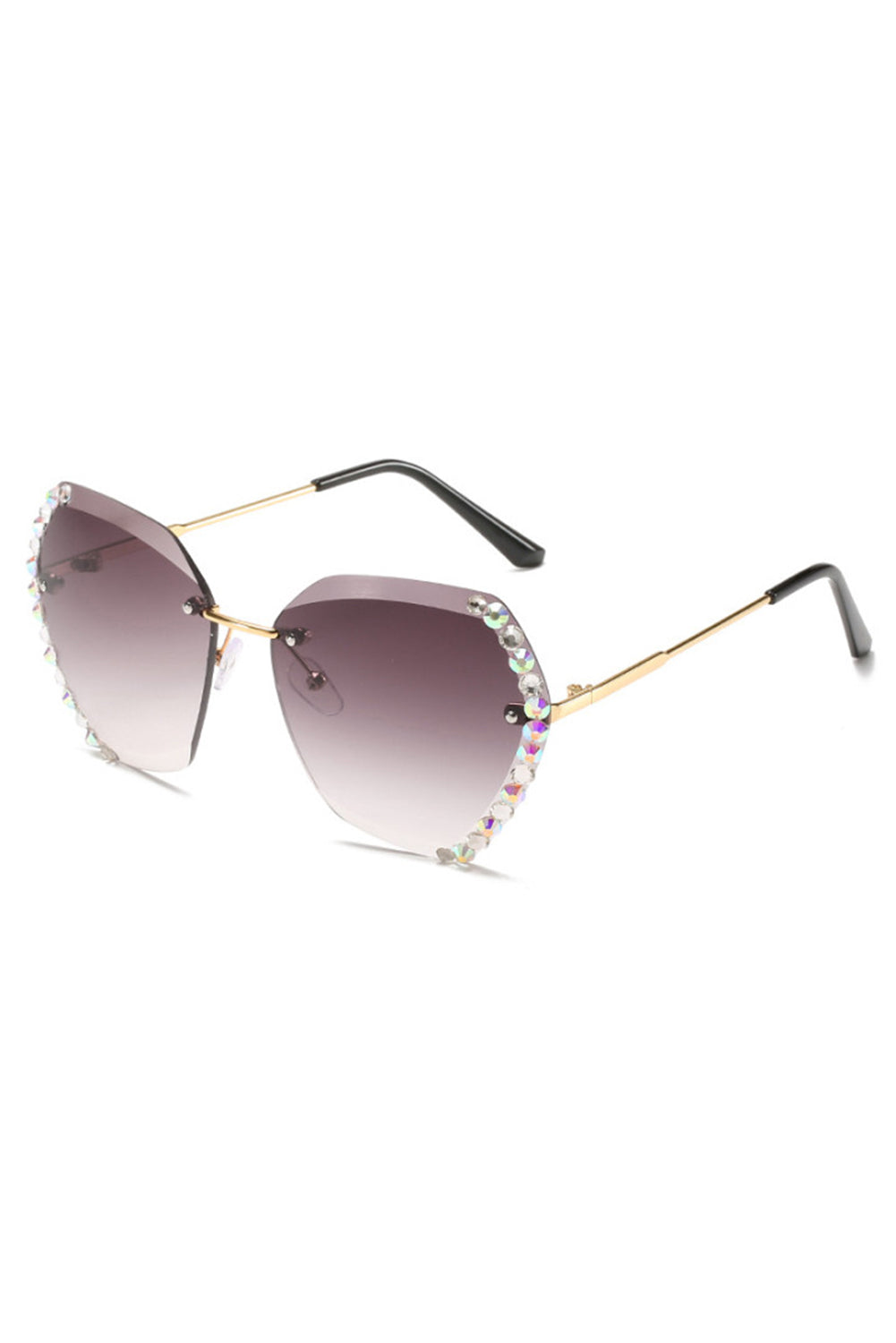 Rhinestone Embellished Rimless Sunglasses | Grey, Pink or Brown