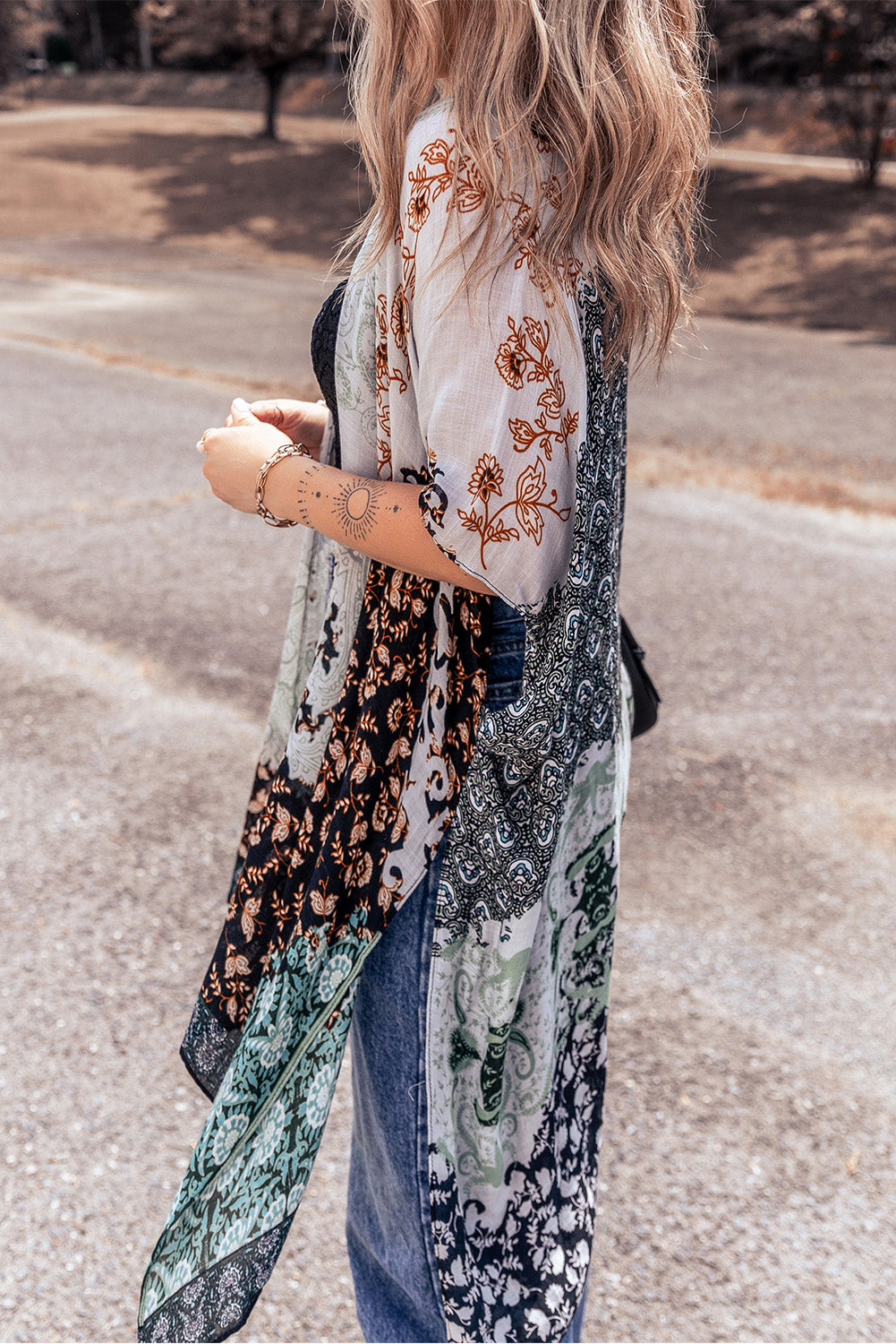 Boho Floral Print Beach Kimono