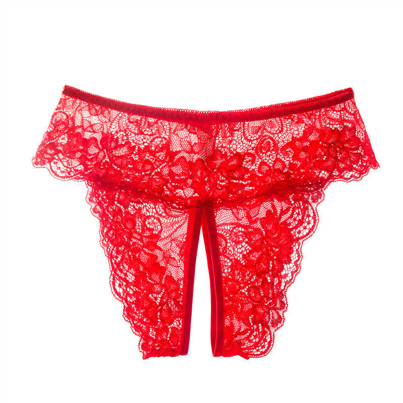 Sexy  Lace Open-Crotch French Knickers Thong Underwear - Plus Size