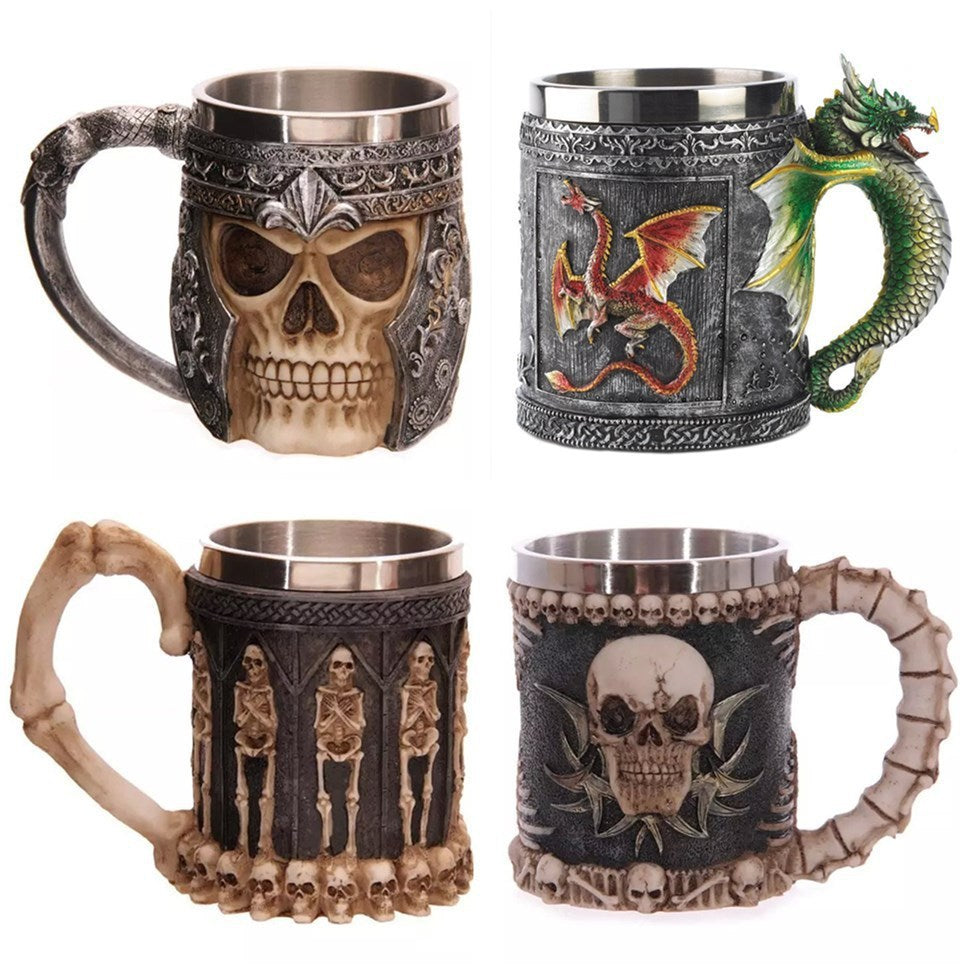 Valhalla Viking 400ml 3D Gothic Skull Mugs or Beer Tankards