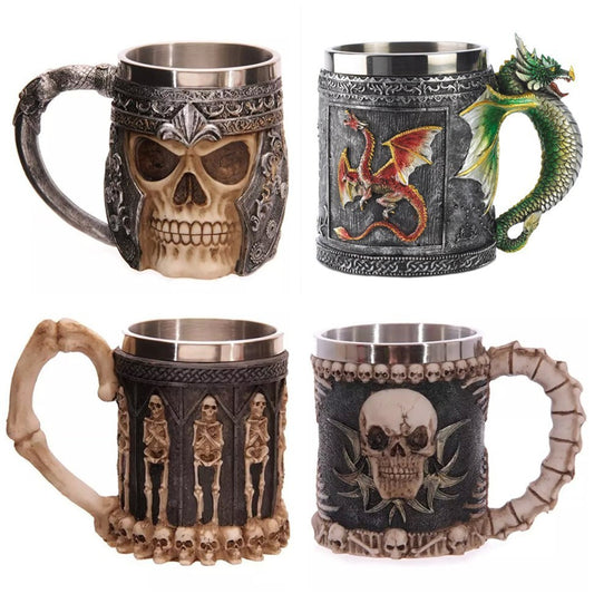 Valhalla Viking 400ml 3D Gothic Skull Mugs or Beer Tankards