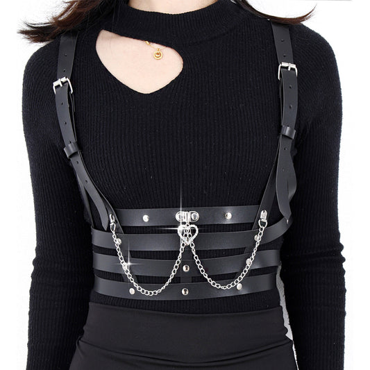 Harajuku Leather Bondage 4 Strap Waist Cincher Harness Top