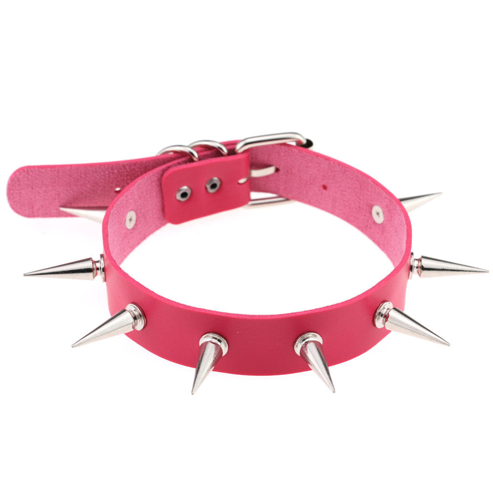 Punk Leather Choker Collar with Spike Studs | 15 Colour Choices