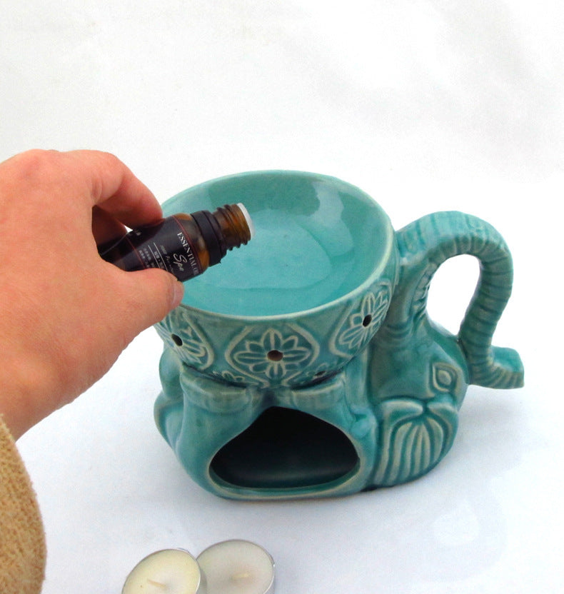 Elephant Tea Light Aromatherapy Burner | Green or Blue