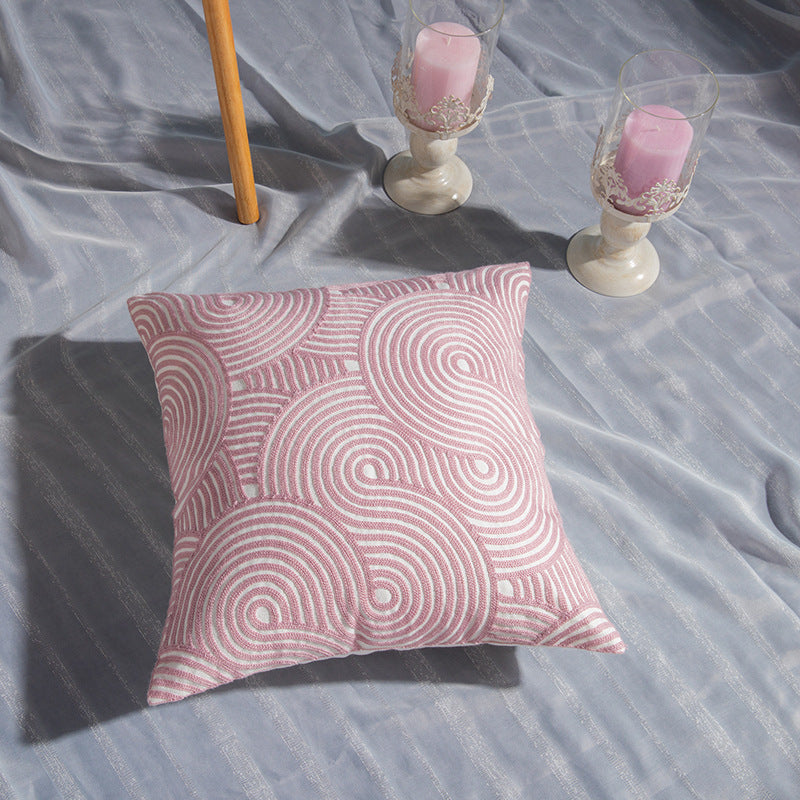 Dusky Pink Geometric Cotton Embroidered Cushion Covers