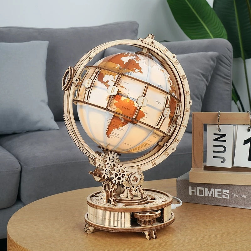 ROKR Lit-Up 3D World Globe Wooden Puzzle - Assembly Model Building Kit