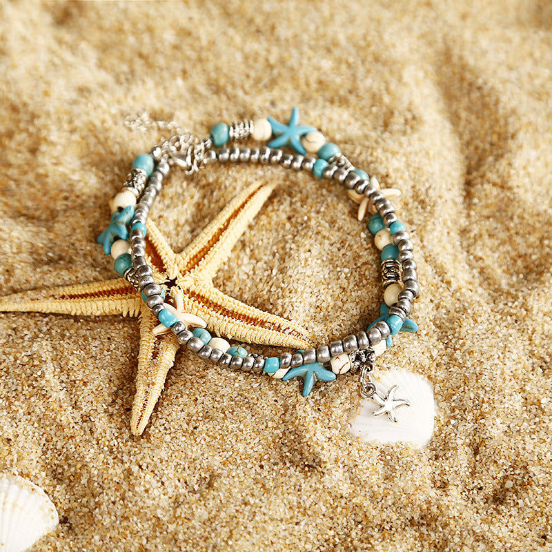 23cm Turquoise Beach Anklet with Starfish Charm