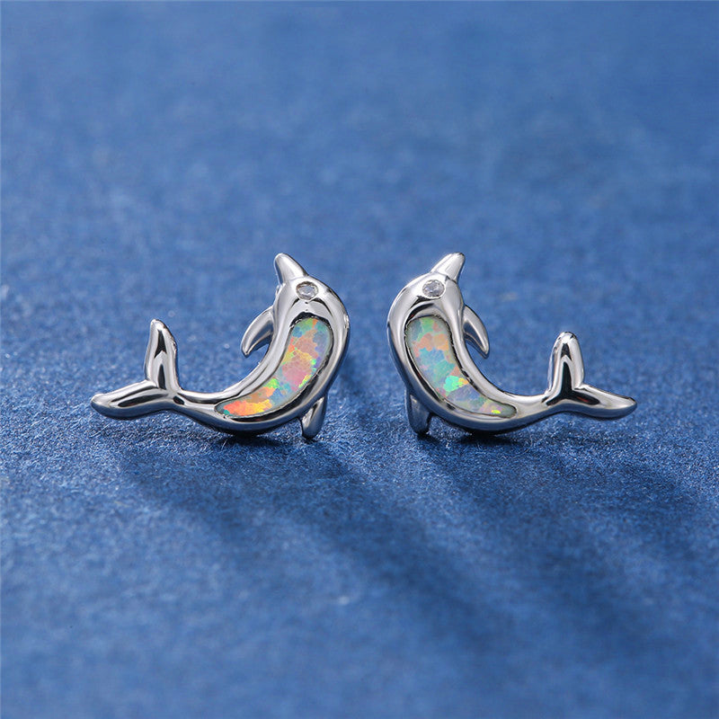 Dolphin Stud Earrings - Resin Inlay