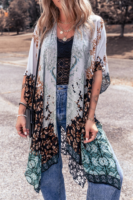 Boho Floral Print Beach Kimono