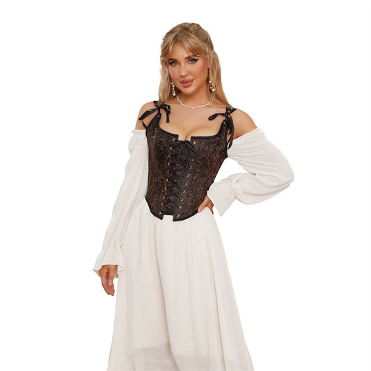 Double-shoulder Strap Jacquard Vintage Corset | Up To 6XL