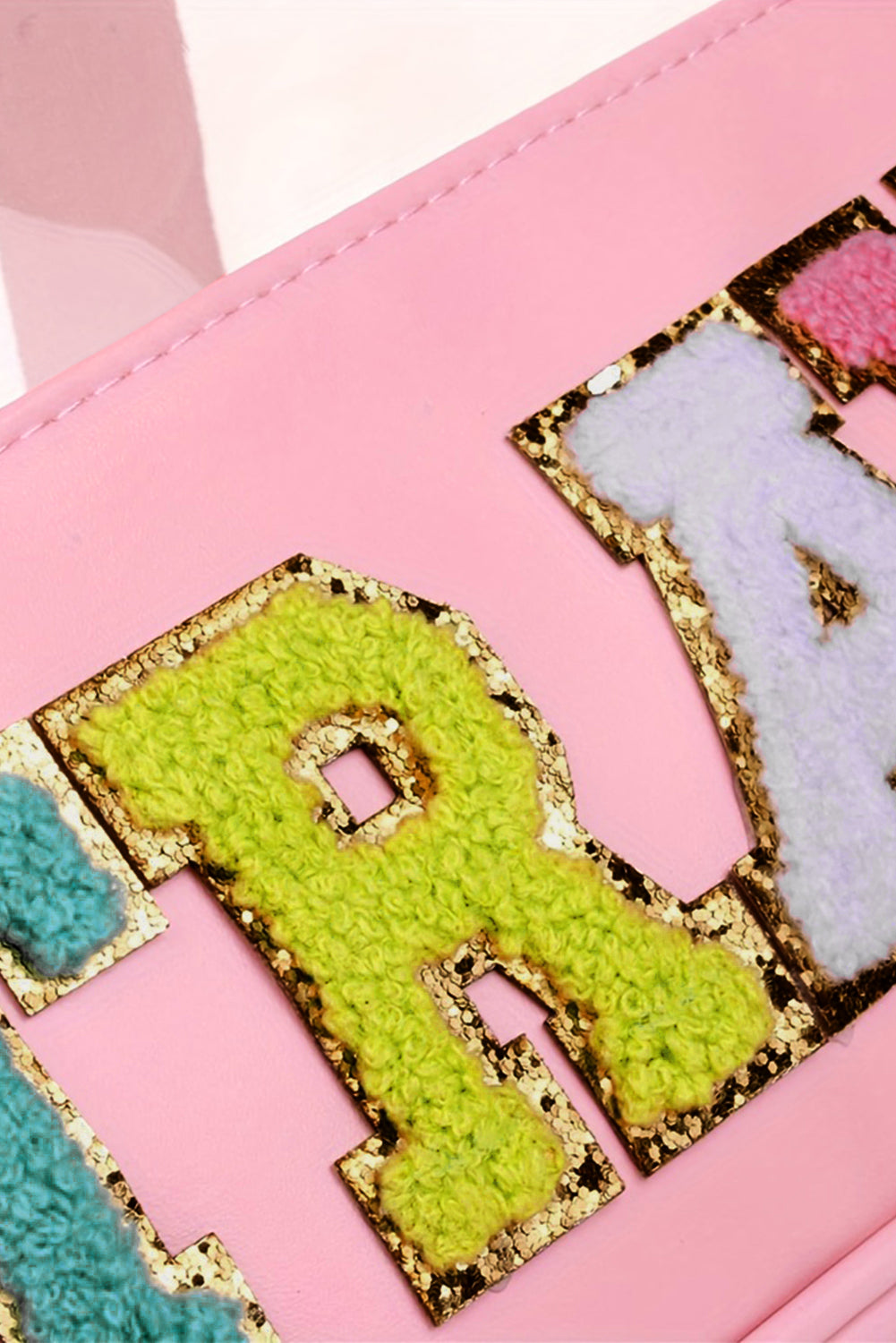 Pastel Coloured Clear Window Travel Friendly Chenille Letter Makeup Bag