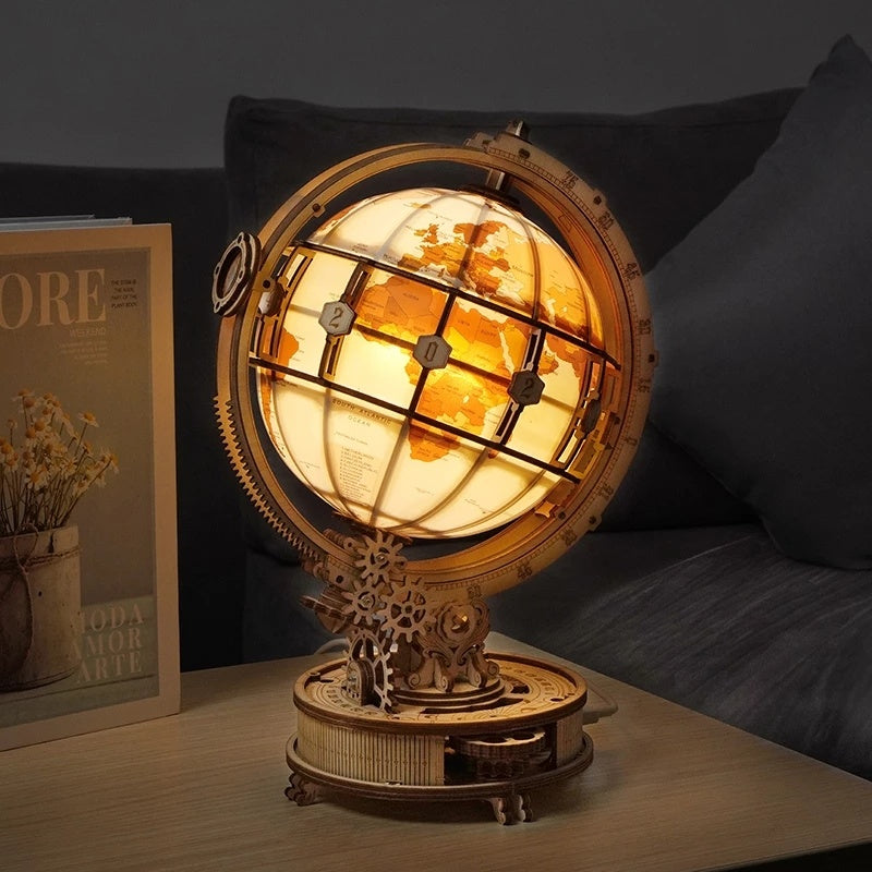 ROKR Lit-Up 3D World Globe Wooden Puzzle - Assembly Model Building Kit