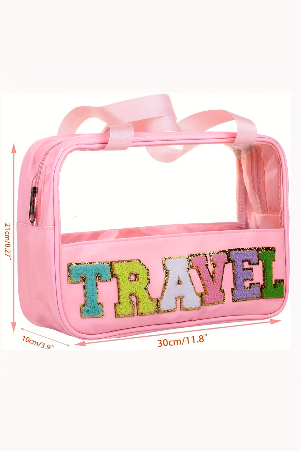 Pastel Coloured Clear Window Travel Friendly Chenille Letter Makeup Bag