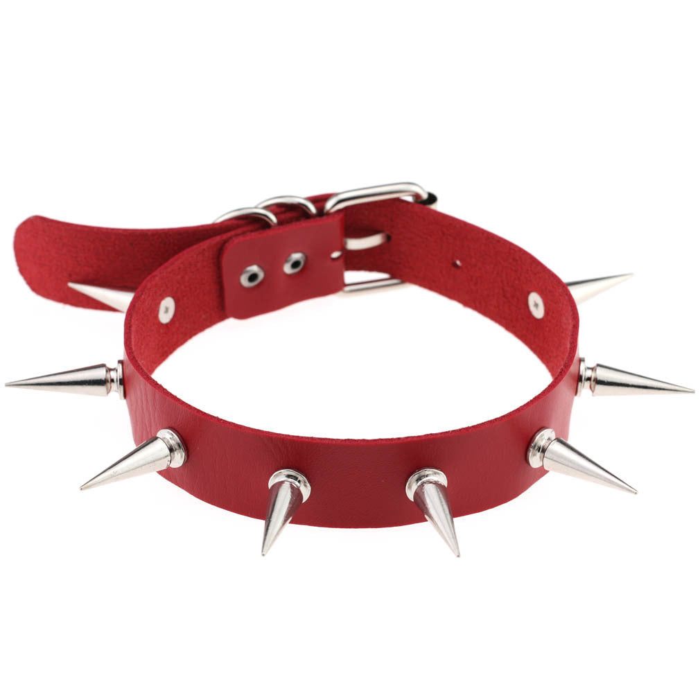 Punk Leather Choker Collar with Spike Studs | 15 Colour Choices