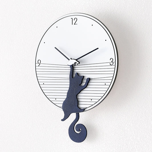 12-inch Swinging Cat Wall Clock | Blue, Yellow or Green