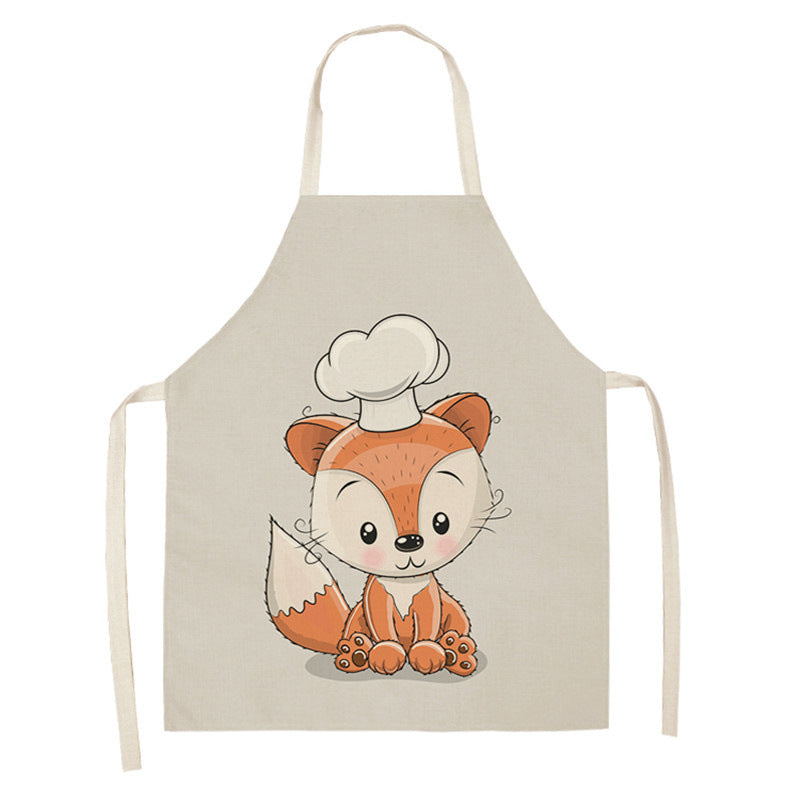 Kawaii Japanese Rainbow Fox Printed Cotton Linen Kitchen Apron