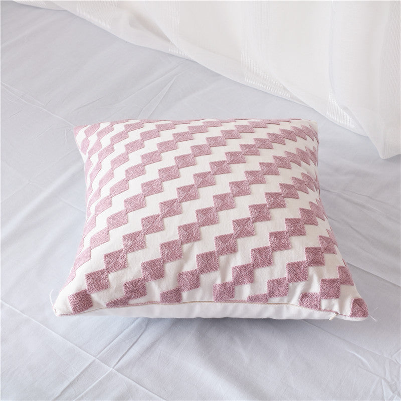 Dusky Pink Geometric Cotton Embroidered Cushion Covers