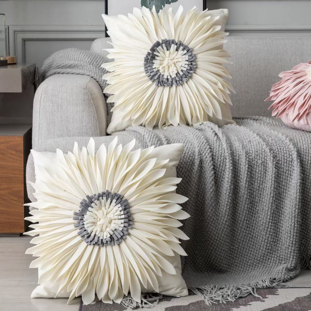 Modern 3D Chrysanthemum Throw Pillow Cushion Covers | 4 Colour Choices