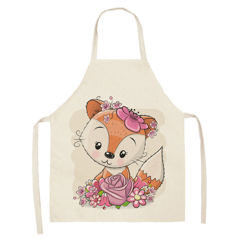 Kawaii Japanese Rainbow Fox Printed Cotton Linen Kitchen Apron