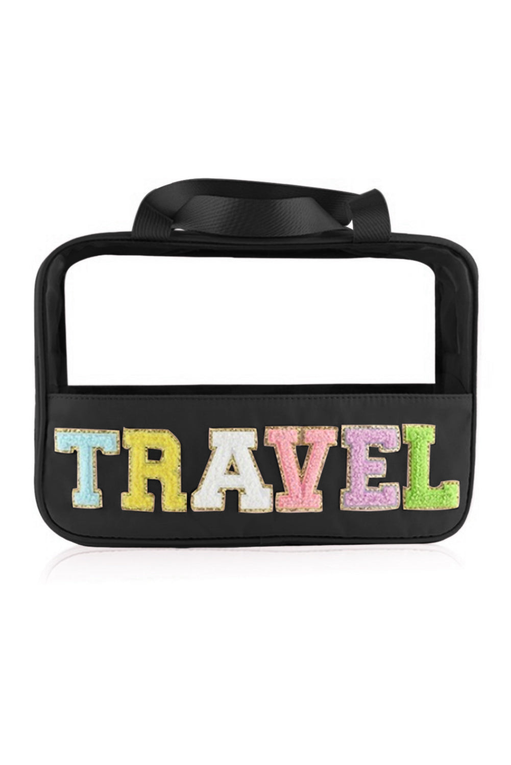 Pastel Coloured Clear Window Travel Friendly Chenille Letter Makeup Bag