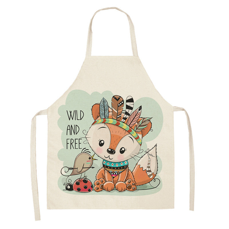 Kawaii Japanese Rainbow Fox Printed Cotton Linen Kitchen Apron