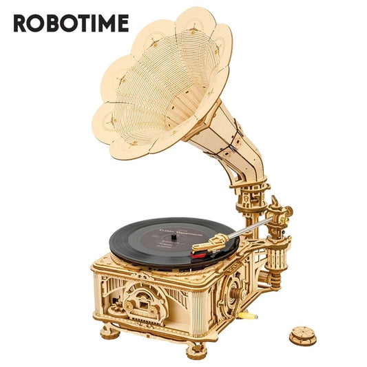 ROKR Real Working Hand Crank Classic Gramophone Wooden Puzzle - DIY Model Building Kit