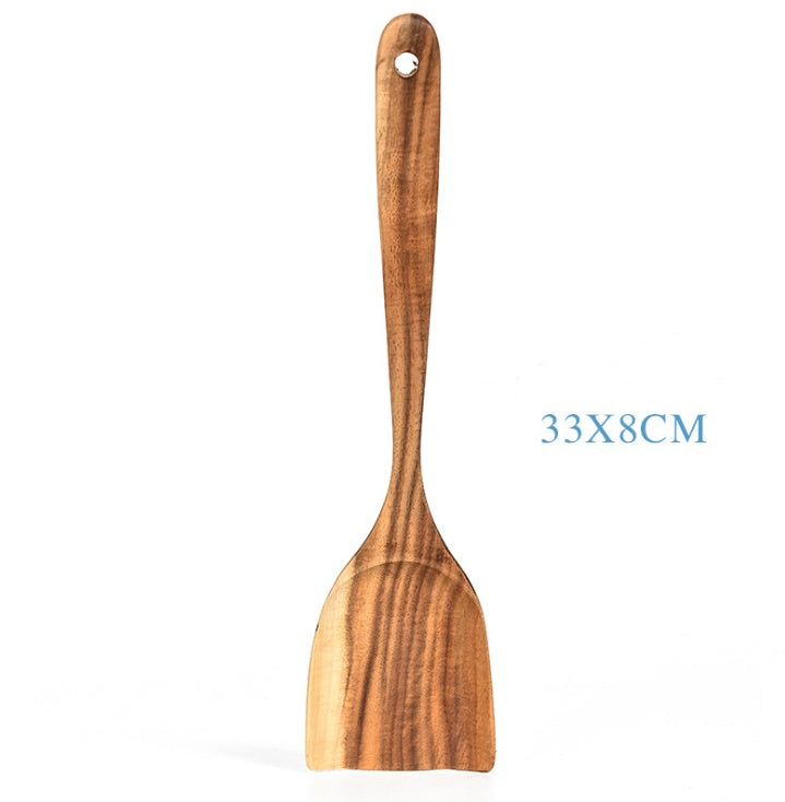 7 Piece Teak Natural Wood Tableware Spoon Ladle and Spatula Utensil Set