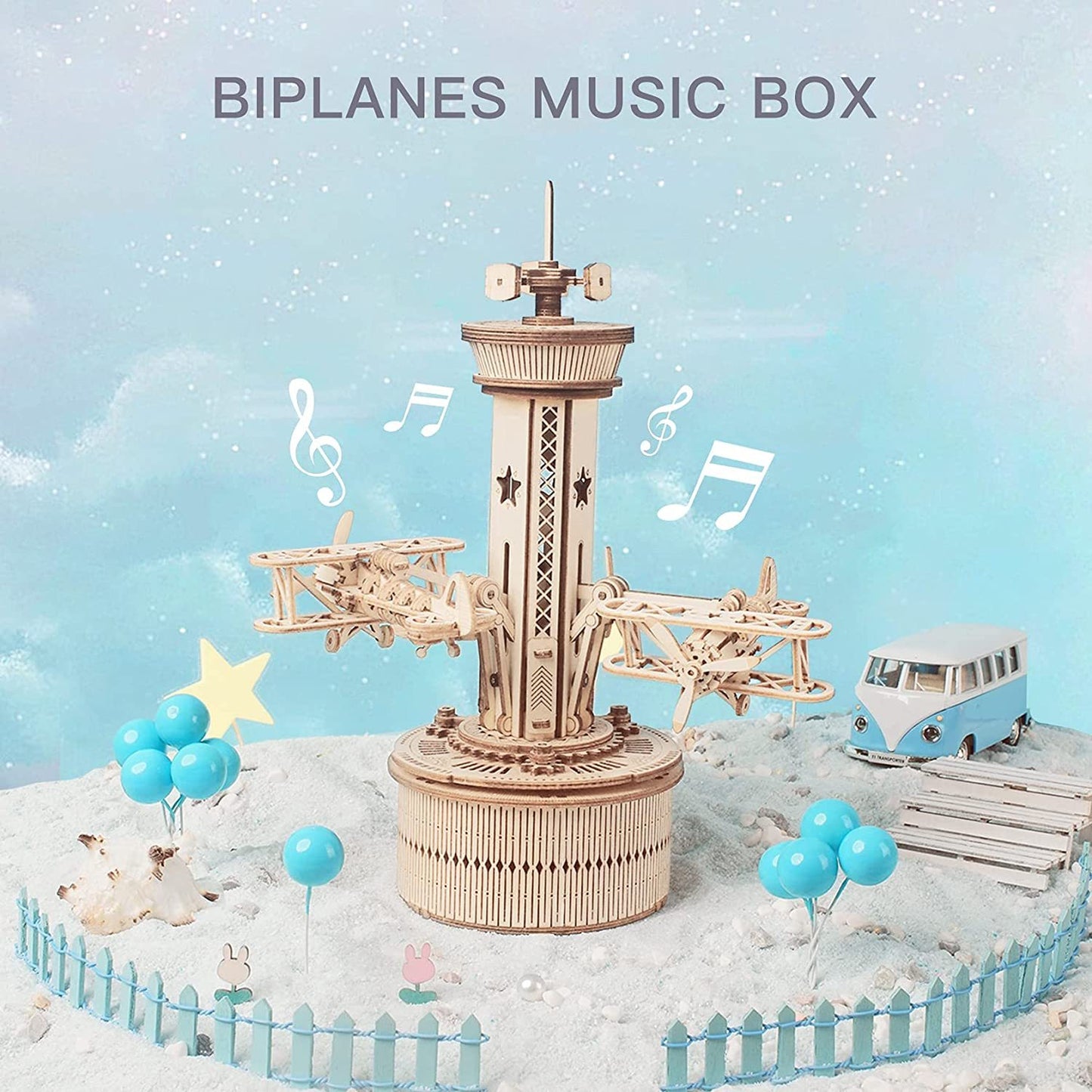 Robotime Rokr DIY Musical Box Aeroplane Control Tower 3D Wooden Puzzle