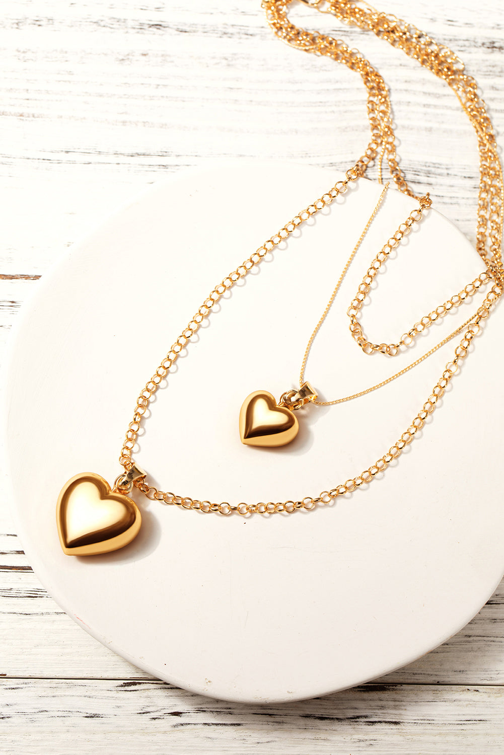 Gold Multilayer Heart Shape Pendant Valentine Necklace