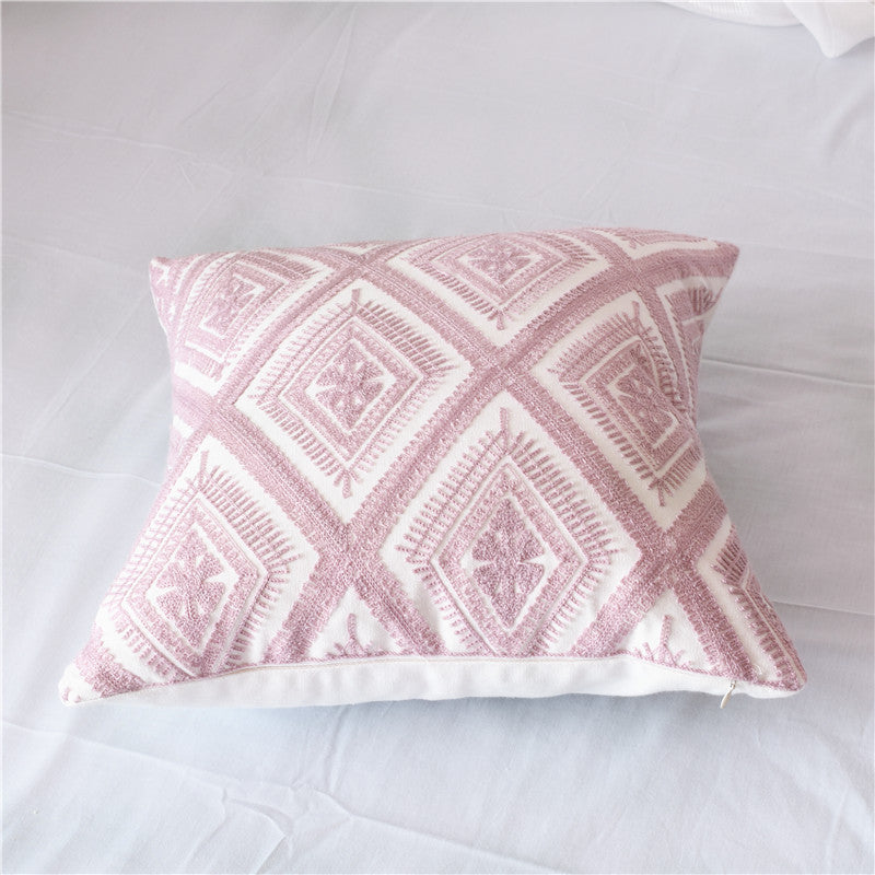 Dusky Pink Geometric Cotton Embroidered Cushion Covers