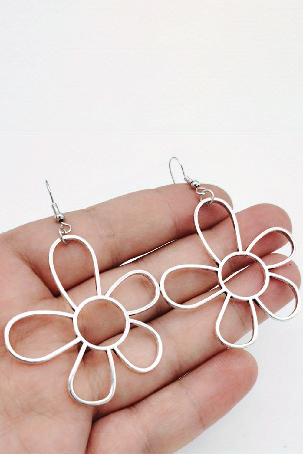 Silvery Alloy Hollowed Flower Hook Earrings