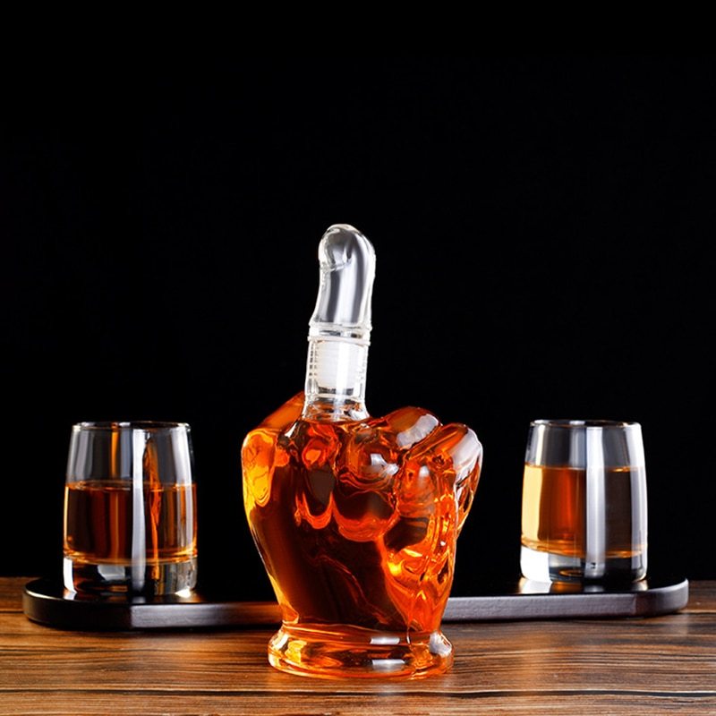 Joke Middle Finger Glass Drinks Decanter 4 Piece Set