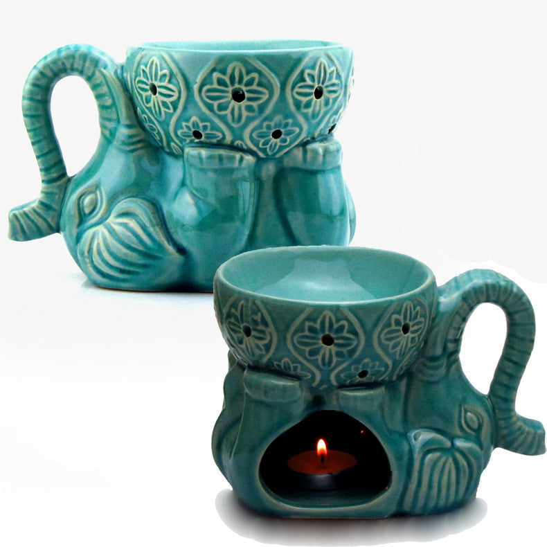 Elephant Tea Light Aromatherapy Burner | Green or Blue