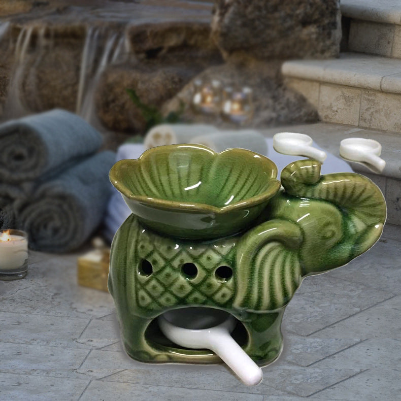 Elephant Tea Light Aromatherapy Burner | Green or Blue