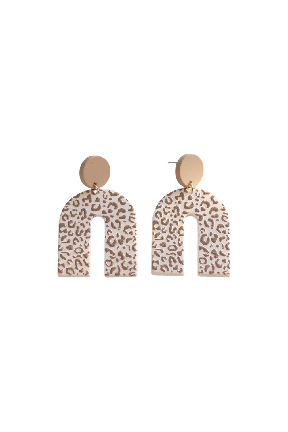 Beige Neutral Animal Print U Shaped Earrings