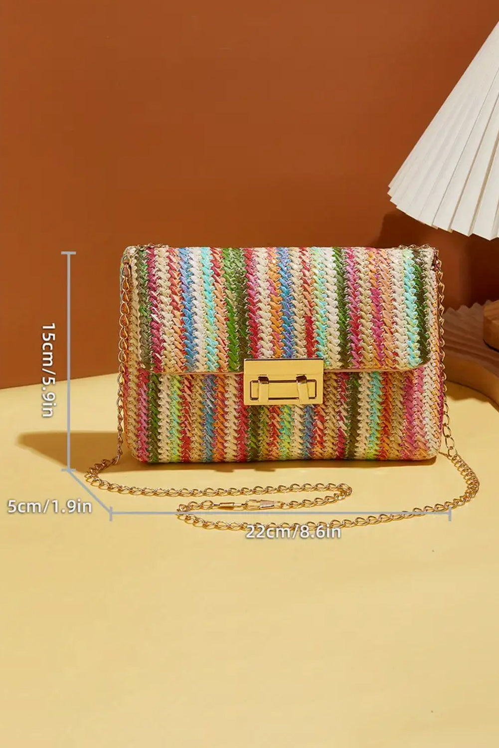 Strawberry Pink Bohemian Woven Gold Chain Shoulder Bag