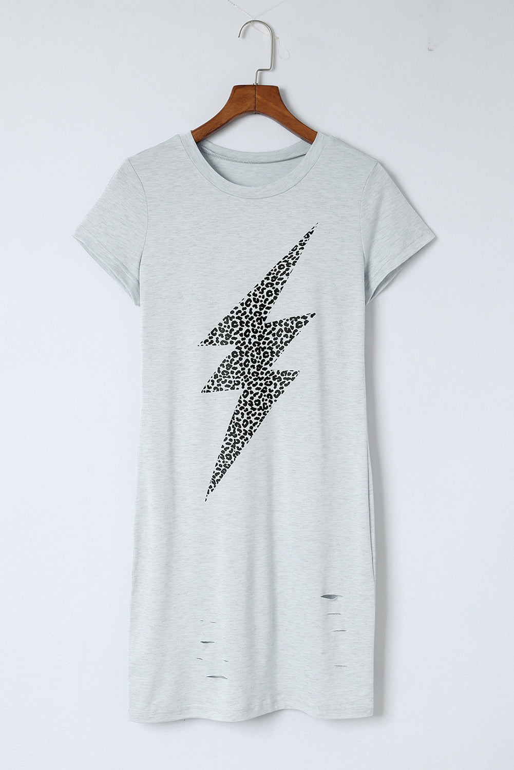 Grey Distressed Leopard Print Lightening Graphic T-shirt Dress