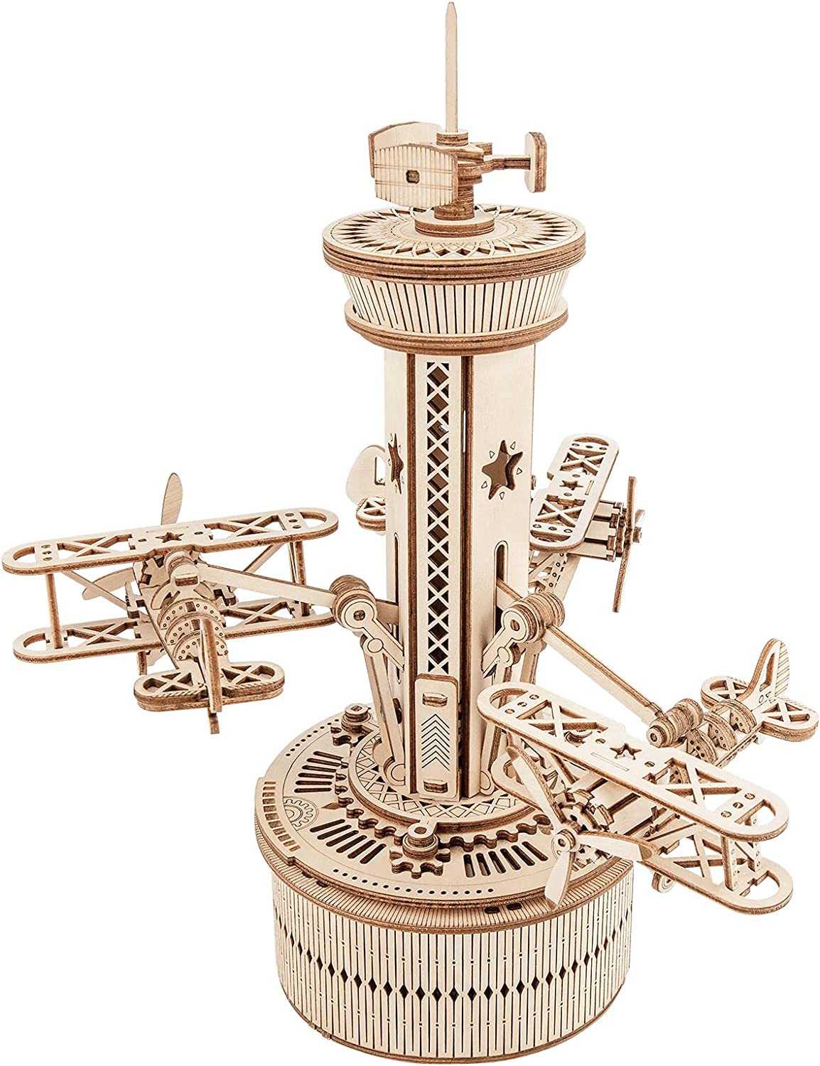 Robotime Rokr DIY Musical Box Aeroplane Control Tower 3D Wooden Puzzle