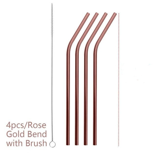 4 Pieces Reusable Stainless Steel Straws  - Straight or Bent | 5 Colour Options