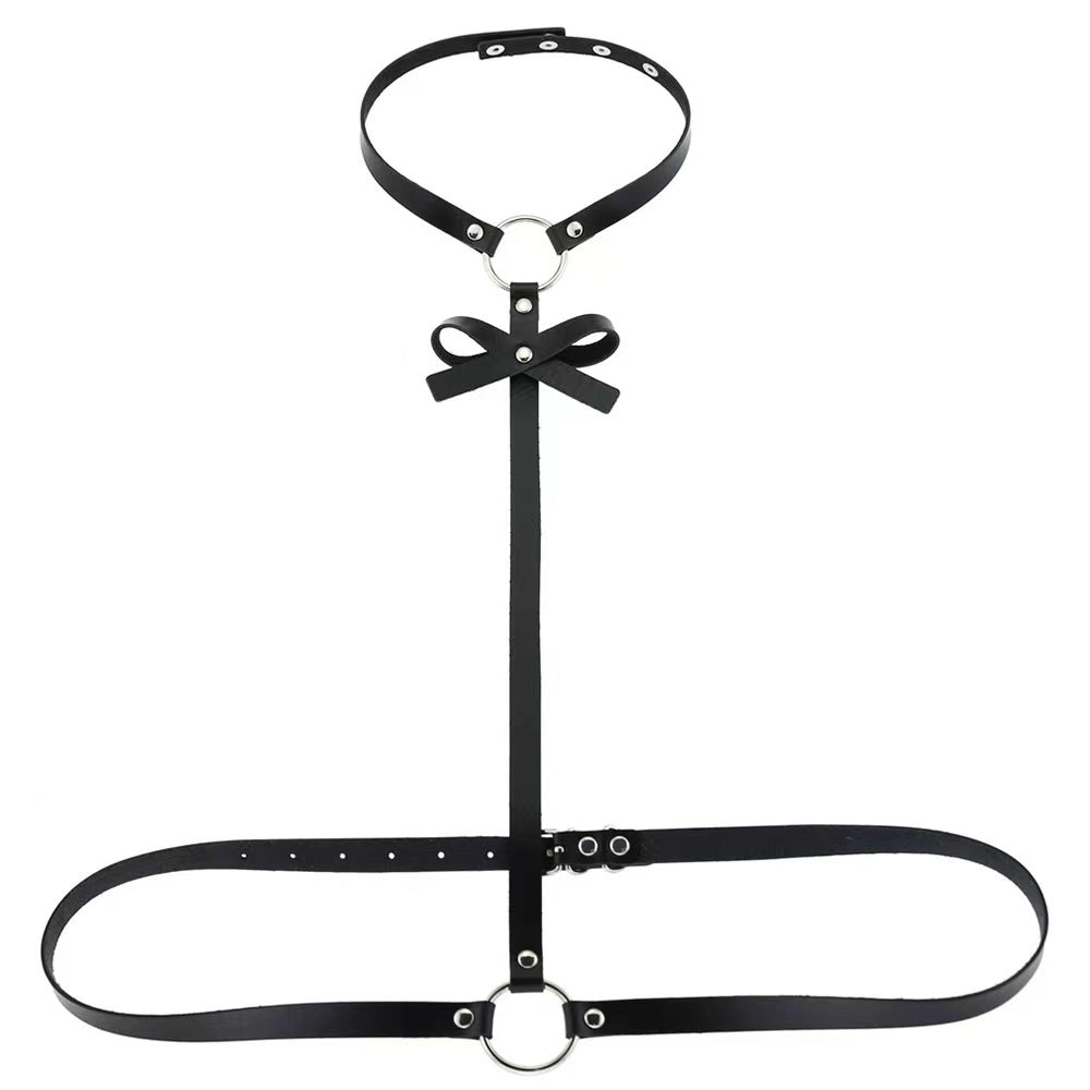 Bow Top Ring Harness and Choker Bondage Lingerie Accessory