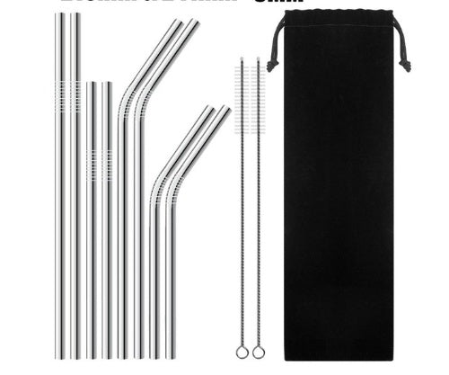 4 Pieces Reusable Stainless Steel Straws  - Straight or Bent | 5 Colour Options