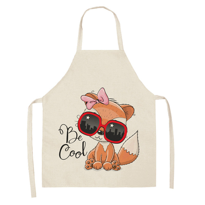 Kawaii Japanese Rainbow Fox Printed Cotton Linen Kitchen Apron