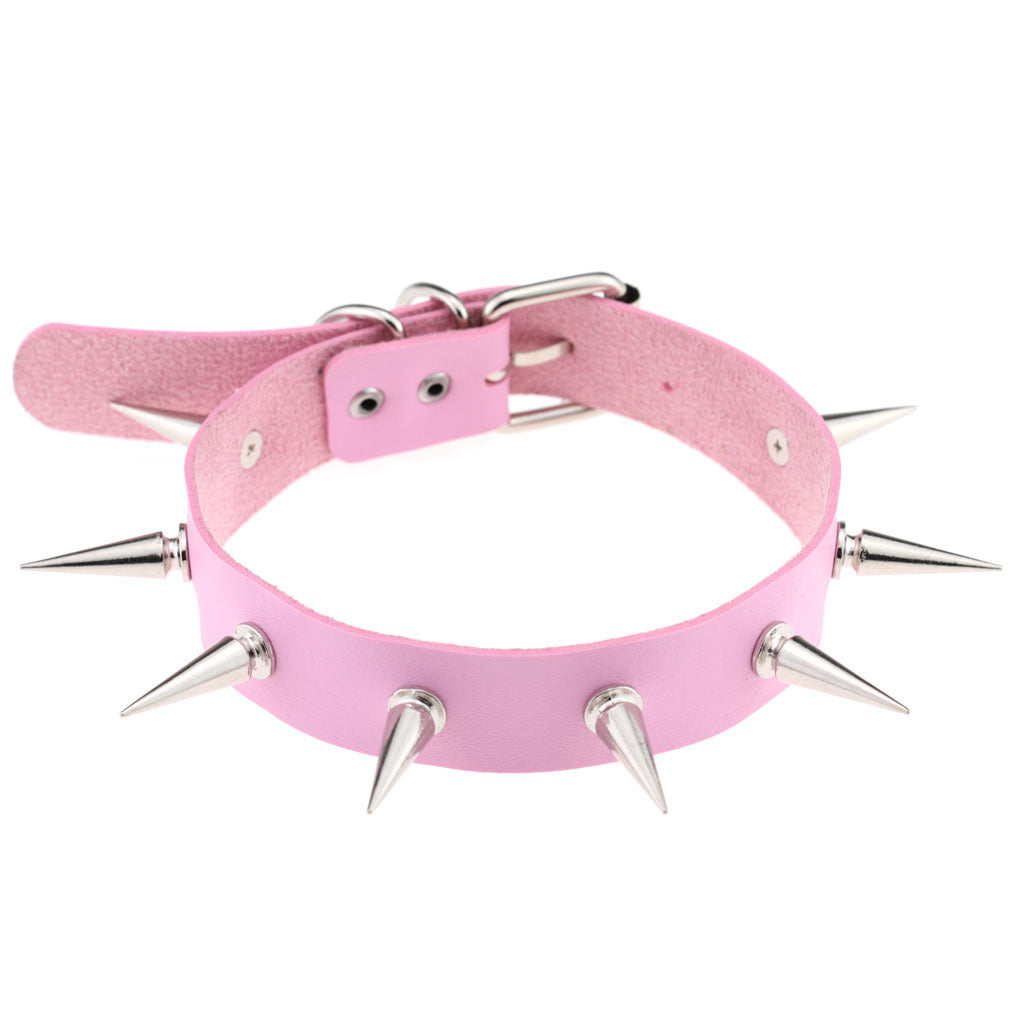 Punk Leather Choker Collar with Spike Studs | 15 Colour Choices