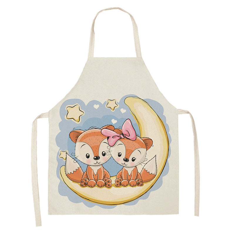 Kawaii Japanese Rainbow Fox Printed Cotton Linen Kitchen Apron