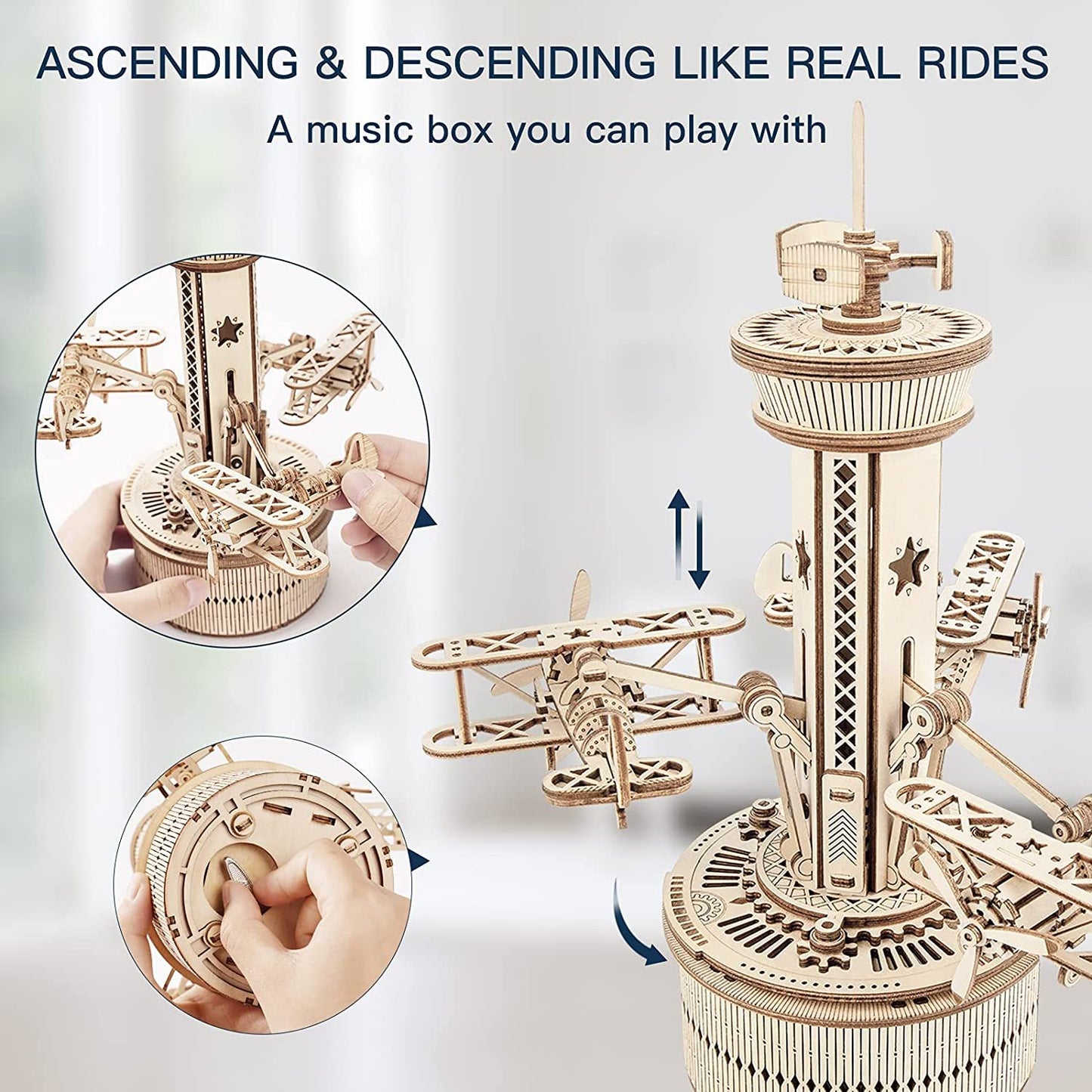 Robotime Rokr DIY Musical Box Aeroplane Control Tower 3D Wooden Puzzle